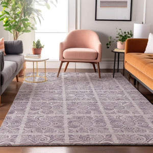 HomeRoots 8' X 10' Elegant Lavender and Ivory Medallion Area Rug - Stain-Resistant, UV Protected, Durable Design 667781