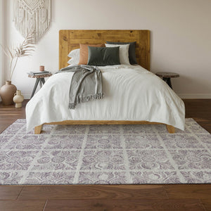 HomeRoots 8' X 10' Elegant Lavender and Ivory Medallion Area Rug - Stain-Resistant, UV Protected, Durable Design 667781