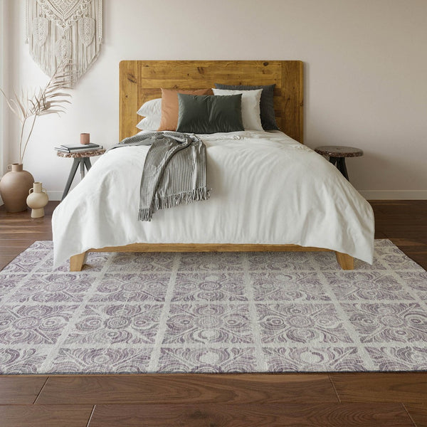HomeRoots 8' X 10' Elegant Lavender and Ivory Medallion Area Rug - Stain-Resistant, UV Protected, Durable Design 667781
