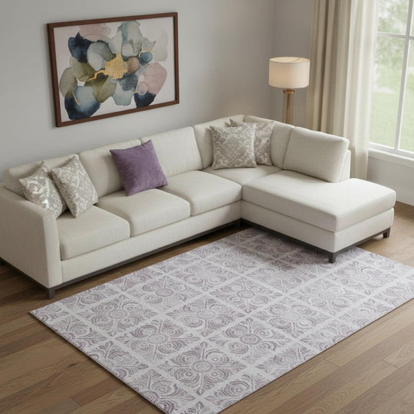 HomeRoots 8' X 10' Elegant Lavender and Ivory Medallion Area Rug - Stain-Resistant, UV Protected, Durable Design 667781