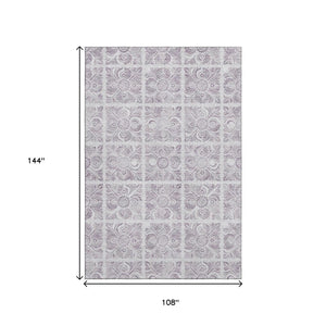 HomeRoots 9' X 12' Elegant Lavender & Ivory Medallion Washable Area Rug with UV Defense for Busy Homes 667782