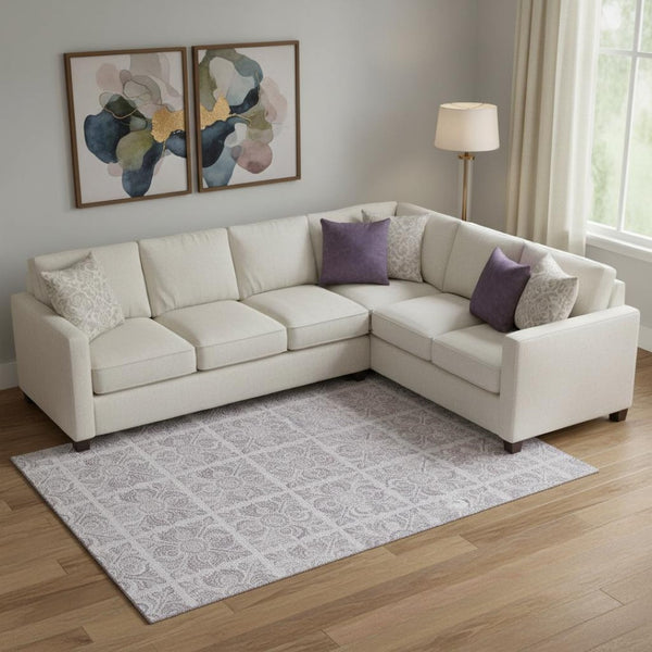 HomeRoots 9' X 12' Elegant Lavender & Ivory Medallion Washable Area Rug with UV Defense for Busy Homes 667782