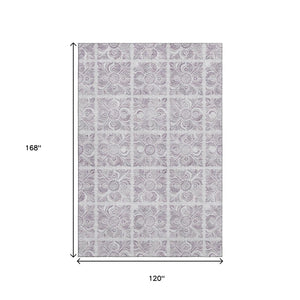 HomeRoots 10' X 14' Elegant Lavender & Ivory Medallion Washable Area Rug with UV Protection & Stain Resistance 667783