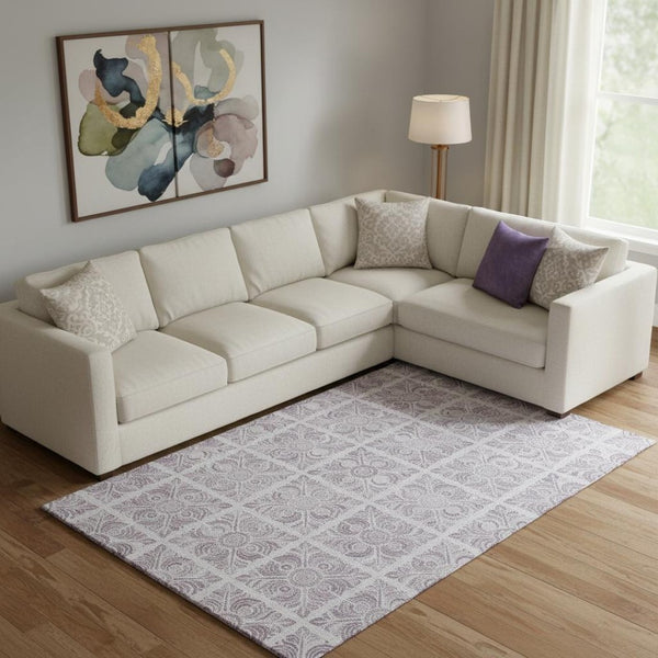 HomeRoots 10' X 14' Elegant Lavender & Ivory Medallion Washable Area Rug with UV Protection & Stain Resistance 667783