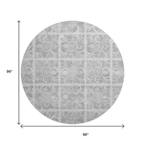 HomeRoots 8' Silver and Gray Medallion Round Rug – Washable, Durable, UV-Protected for Stylish Living Spaces! 667786