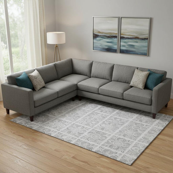 HomeRoots 8' X 10' Silver And Gray Medallion Area Rug – Washable, Stain-Resistant, UV Protected for Busy Homes 667787