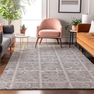 HomeRoots 8' X 10' Silver And Gray Medallion Area Rug – Washable, Stain-Resistant, UV Protected for Busy Homes 667787