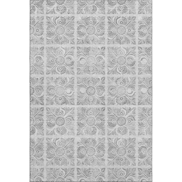 HomeRoots 8' X 10' Silver And Gray Medallion Area Rug – Washable, Stain-Resistant, UV Protected for Busy Homes 667787