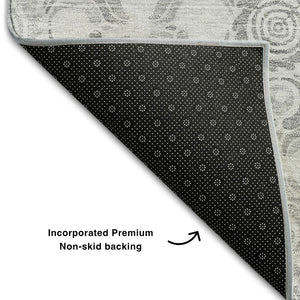 HomeRoots 8' X 10' Silver And Gray Medallion Area Rug – Washable, Stain-Resistant, UV Protected for Busy Homes 667787