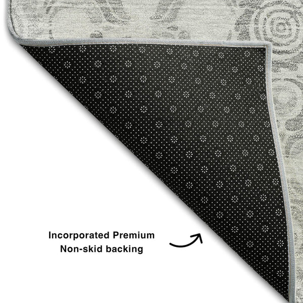 HomeRoots 8' X 10' Silver And Gray Medallion Area Rug – Washable, Stain-Resistant, UV Protected for Busy Homes 667787
