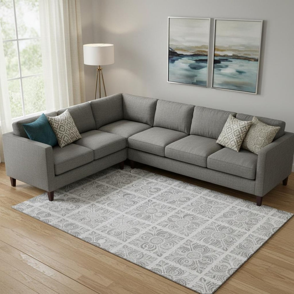 HomeRoots 10' Silver and Gray Medallion Area Rug - Washable, UV Protected, Stain Resistant for High Traffic Spaces 667789