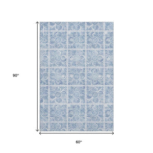 HomeRoots 5' X 8' Sky Blue Medallion Area Rug - Durable, Washable, UV-Protected, Perfect for Family Spaces! 667791