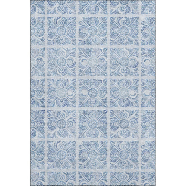 HomeRoots 5' X 8' Sky Blue Medallion Area Rug - Durable, Washable, UV-Protected, Perfect for Family Spaces! 667791