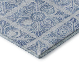 HomeRoots 5' X 8' Sky Blue Medallion Area Rug - Durable, Washable, UV-Protected, Perfect for Family Spaces! 667791