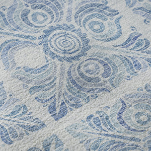 HomeRoots 5' X 8' Sky Blue Medallion Area Rug - Durable, Washable, UV-Protected, Perfect for Family Spaces! 667791