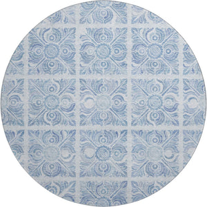 HomeRoots 8' Sky Blue & Denim Medallion Round Rug - Durable, UV-Protected, Easy-Care for Family Living Spaces 667792