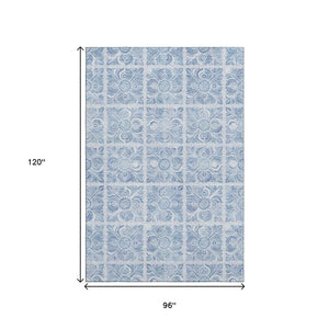 HomeRoots 8' X 10' Stylish Sky & Denim Blue Medallion Washable Area Rug with UV Protection for Homes 667793