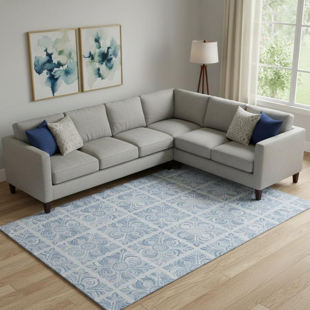 HomeRoots 8' X 10' Stylish Sky & Denim Blue Medallion Washable Area Rug with UV Protection for Homes 667793