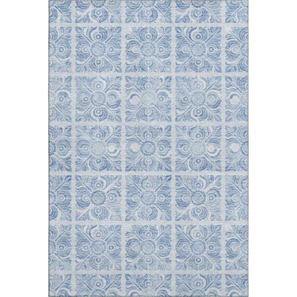 HomeRoots 8' X 10' Stylish Sky & Denim Blue Medallion Washable Area Rug with UV Protection for Homes 667793