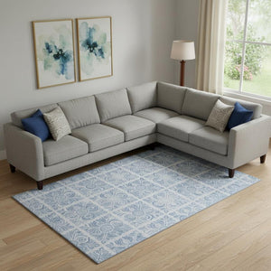 HomeRoots 9' X 12' Sky Blue & Denim Blue Medallion Area Rug - Washable, UV-Protected, Durable for High-Traffic Areas 667794