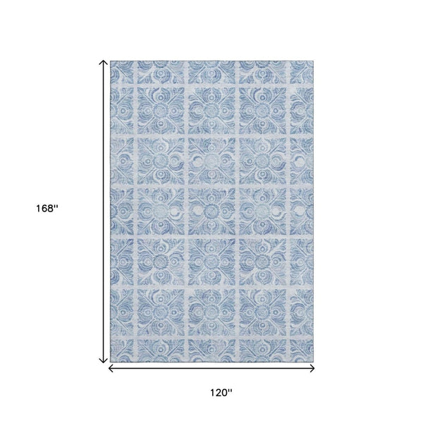 HomeRoots 10' Sky Blue & Denim Blue Medallion Area Rug - Washable, UV Protected, Durable for High-Traffic Spaces 667795