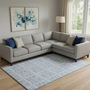HomeRoots 10' Sky Blue & Denim Blue Medallion Area Rug - Washable, UV Protected, Durable for High-Traffic Spaces 667795