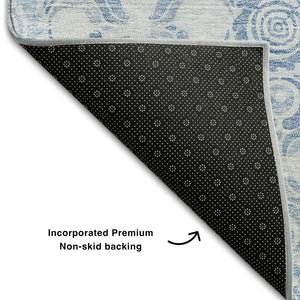 HomeRoots 10' Sky Blue & Denim Blue Medallion Area Rug - Washable, UV Protected, Durable for High-Traffic Spaces 667795