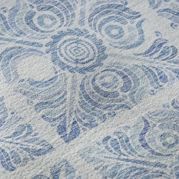 HomeRoots 10' Sky Blue & Denim Blue Medallion Area Rug - Washable, UV Protected, Durable for High-Traffic Spaces 667795
