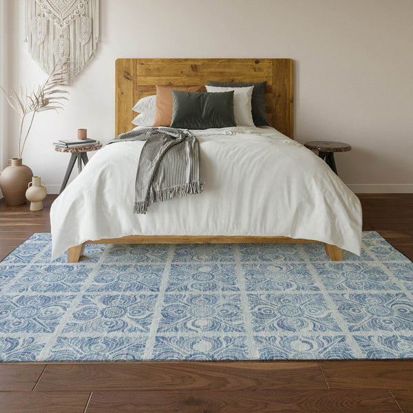HomeRoots 10' Sky Blue & Denim Blue Medallion Area Rug - Washable, UV Protected, Durable for High-Traffic Spaces 667795