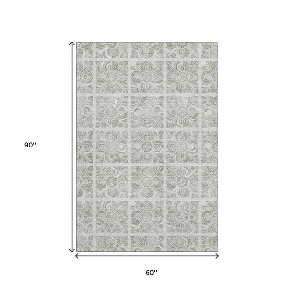HomeRoots 5' X 8' Taupe Beige Medallion Area Rug - Washable, UV-Protected, Durable & Stylish for Home Use 667797