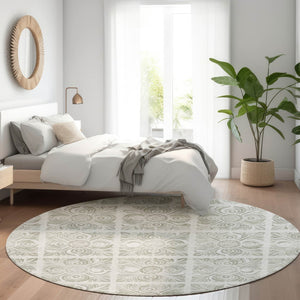 HomeRoots 8' Taupe and Beige Medallion Round Rug - Washable, UV Protected, Stain Resistant for Easy Care 667798