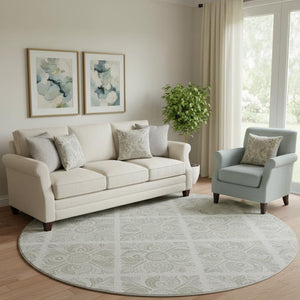 HomeRoots 8' Taupe and Beige Medallion Round Rug - Washable, UV Protected, Stain Resistant for Easy Care 667798
