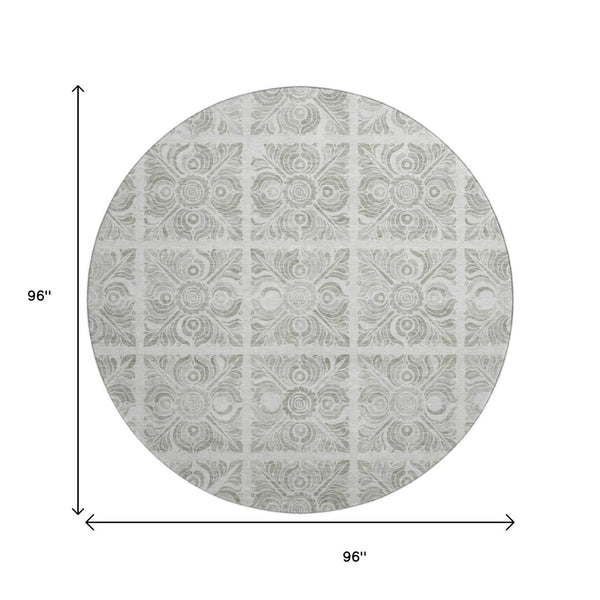 HomeRoots 8' Taupe and Beige Medallion Round Rug - Washable, UV Protected, Stain Resistant for Easy Care 667798