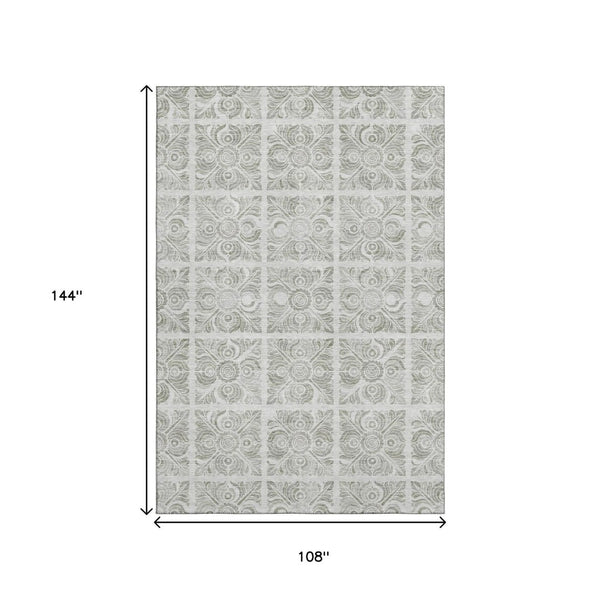 HomeRoots 9' X 12' Medallion Area Rug in Taupe & Beige - Washable, UV Protected, Perfect for Busy Homes! 667800