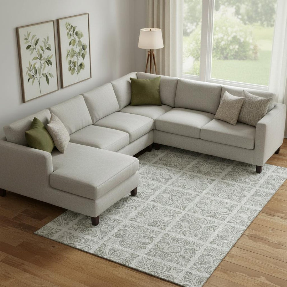 HomeRoots 9' X 12' Medallion Area Rug in Taupe & Beige - Washable, UV Protected, Perfect for Busy Homes! 667800