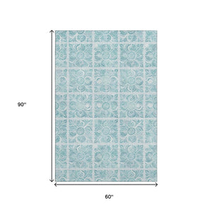 HomeRoots 5' X 8' Turquoise Medallion Area Rug – Stylish, Washable, UV-Protected, Perfect for Every Space! 667803