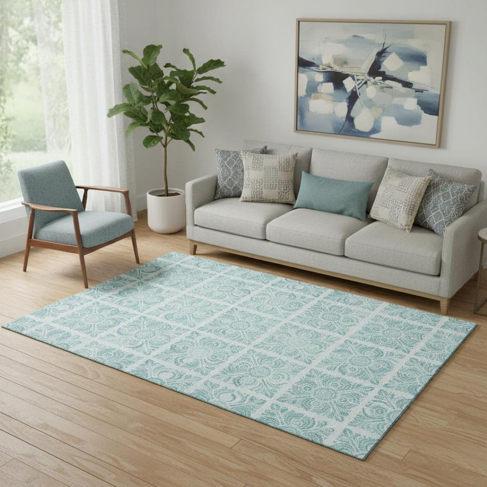 HomeRoots 5' X 8' Turquoise Medallion Area Rug – Stylish, Washable, UV-Protected, Perfect for Every Space! 667803