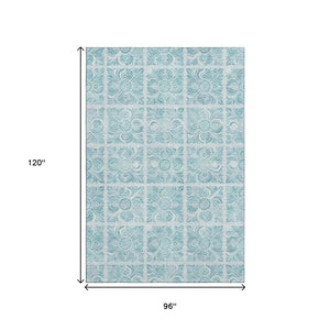 HomeRoots 8' X 10' Turquoise & Ivory Medallion Area Rug - Washable, UV Protected, Perfect for Busy Homes! 667805