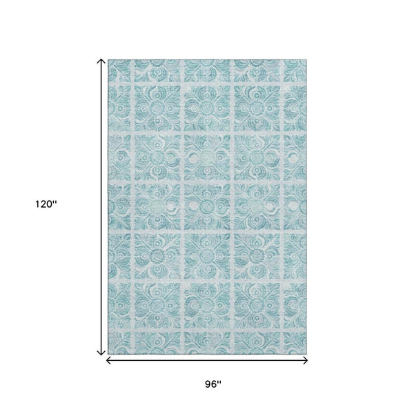 HomeRoots 8' X 10' Turquoise & Ivory Medallion Area Rug - Washable, UV Protected, Perfect for Busy Homes! 667805