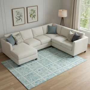 HomeRoots 8' X 10' Turquoise & Ivory Medallion Area Rug - Washable, UV Protected, Perfect for Busy Homes! 667805