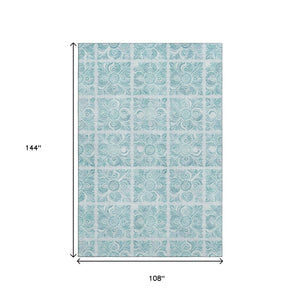 HomeRoots 9' X 12' Turquoise Medallion Area Rug - Stylish, Washable, UV-Protected for Homes with Kids & Pets 667806