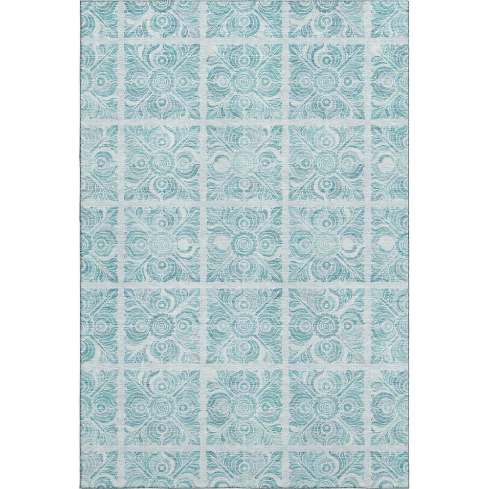 HomeRoots 9' X 12' Turquoise Medallion Area Rug - Stylish, Washable, UV-Protected for Homes with Kids & Pets 667806