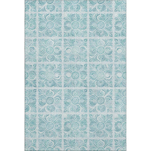 HomeRoots 9' X 12' Turquoise Medallion Area Rug - Stylish, Washable, UV-Protected for Homes with Kids & Pets 667806