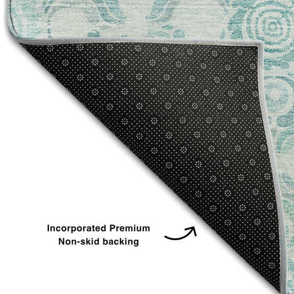 HomeRoots 9' X 12' Turquoise Medallion Area Rug - Stylish, Washable, UV-Protected for Homes with Kids & Pets 667806