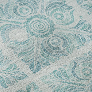 HomeRoots 9' X 12' Turquoise Medallion Area Rug - Stylish, Washable, UV-Protected for Homes with Kids & Pets 667806