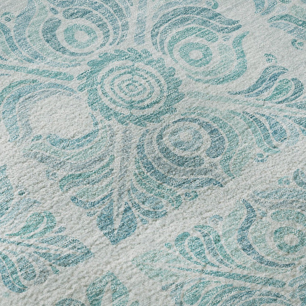 HomeRoots 9' X 12' Turquoise Medallion Area Rug - Stylish, Washable, UV-Protected for Homes with Kids & Pets 667806