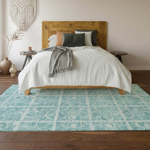 HomeRoots 9' X 12' Turquoise Medallion Area Rug - Stylish, Washable, UV-Protected for Homes with Kids & Pets 667806
