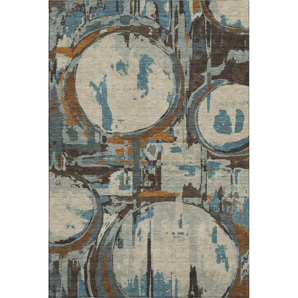 HomeRoots 8' X 10' Modern Geometric Washable Area Rug in Beige, Brown & Teal - Stain Resistant & UV Protected 667811