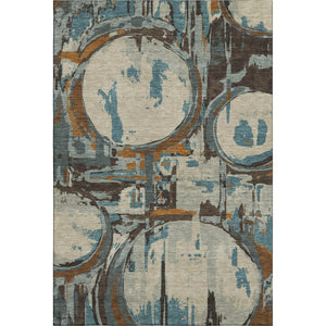HomeRoots 9' X 12' Geometric Area Rug in Beige, Brown & Teal - Washable, UV-Protected, Stylish & Durable Design 667812