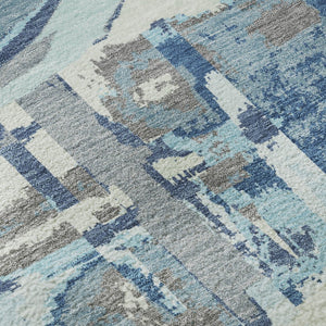 HomeRoots 5' X 8' Blue Gray & Ivory Geometric Washable Area Rug - Modern, Stain-Resistant & UV Protected Decor 667815